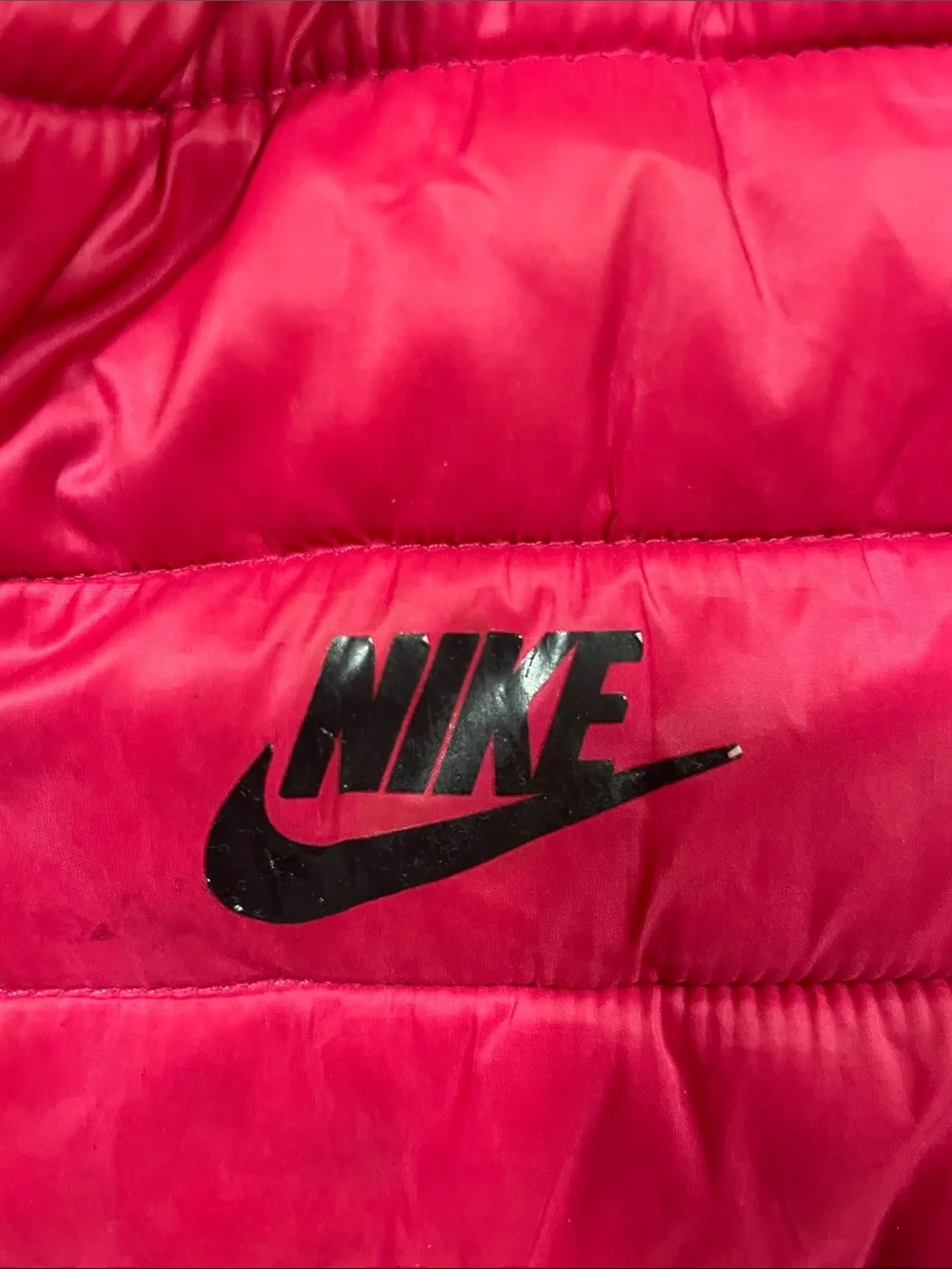 Nike Kids Hooded Puffer Jacket in Bright Pink with Black Trim